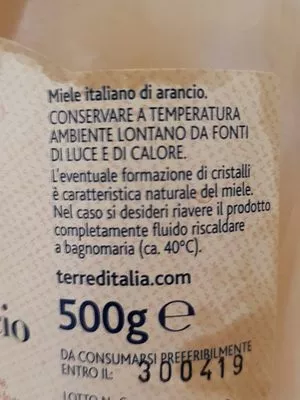 Lista de ingredientes del producto Miel de azahar Terre d'Italia,  Terre ditalia 500 g