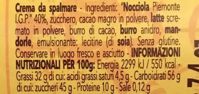 Lista de ingredientes del producto Creme De Gianduia Au Lait Caffarel 