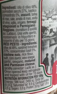 Lista de ingredientes del producto Pesto rosso  