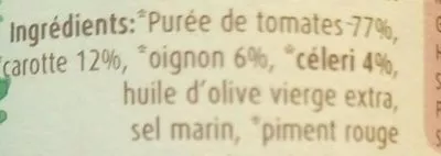 Lista de ingredientes del producto Sauce tomate aux légumes  