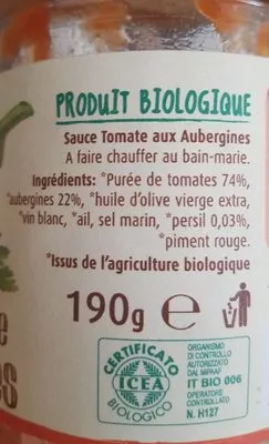 Lista de ingredientes del producto Sauce tomate aubergines La Madre Terra 190g