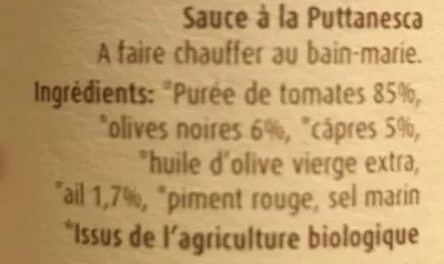 Lista de ingredientes del producto Sugo Alla Puttanesca La Madre Terra 