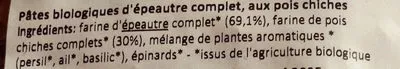 Lista de ingredientes del producto Codini d'épeautre complet aux pois chiches Castagno bio 500 g
