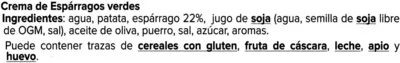 Lista de ingredientes del producto Crema de espárragos La Línea Verde 620 g