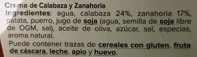 Lista de ingredientes del producto Crema De Calabaza Y Zanahoria La Línea Verde 620 g