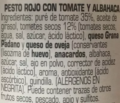 Lista de ingredientes del producto Pesto rosso  190 g