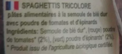 Lista de ingredientes del producto Spaghetti tricolore La bio idea 500 g