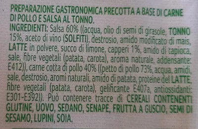 Lista de ingredientes del producto Pollo tonnè Fileni 200g