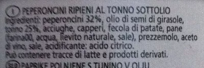 Lista de ingredientes del producto Peperoncini ripieni al tonno sottolio Delizie dal sole 190 g