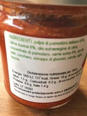 Lista de ingredientes del producto Sauce bolognaise  