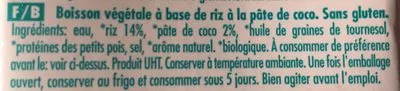 Lista de ingredientes del producto Boisson De Riz Au Coco (1 L) Rice & Rice 