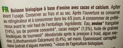 Lista de ingredientes del producto Boisson Avoine 14 % cacao The bridge 1 L e