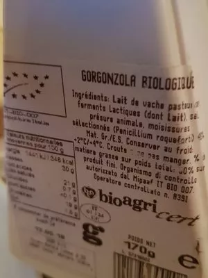 Lista de ingredientes del producto Gorgonzola Igor 170g