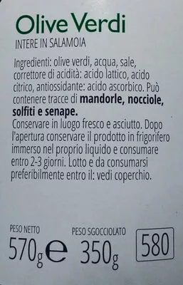 Lista de ingredientes del producto Olive Verdi interne in salamoia Sama 350 g (570 g netto)