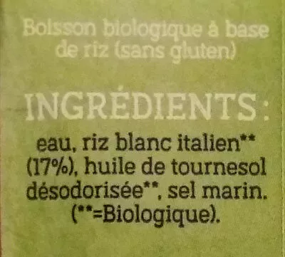 Lista de ingredientes del producto Boisson de riz Isola Bio 1 l