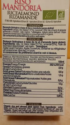 Lista de ingredientes del producto Riso Mandorla Isola Bio 1 l