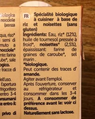 Lista de ingredientes del producto Cuisine Noisette Isola bio 200ml