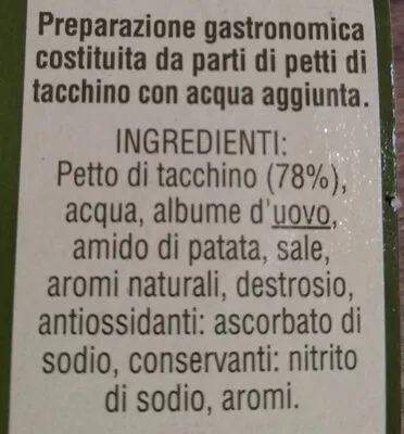 Lista de ingredientes del producto Petto di tacchino Sapor di Cascina 450gr.