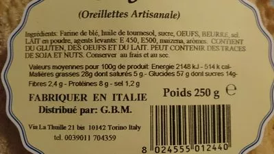 Lista de ingredientes del producto Bugie oreillettes artisanales GBM 250 g