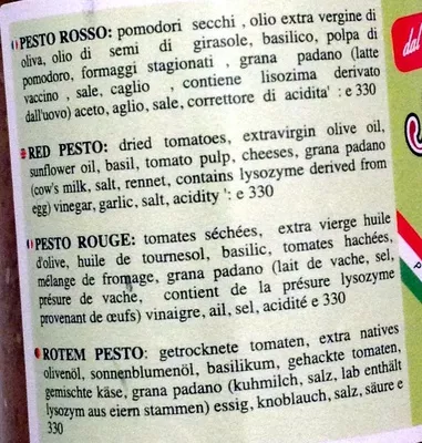 Lista de ingredientes del producto Pesto Rosso SARF 190 g