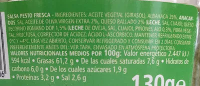 Lista de ingredientes del producto Pesto alla genovese CascinaLia 130g