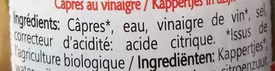 Lista de ingredientes del producto câpres au vinaigre Biorganica 140 g (90 g égoutté)