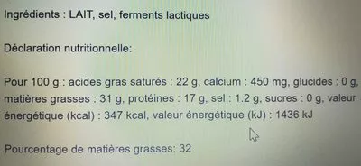 Lista de ingredientes del producto Brie  