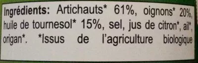 Lista de ingredientes del producto Caviar d'artichauts Bio Gustiamo 140 g e