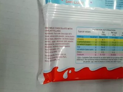 Lista de ingredientes del producto Kinder Maxi Kinder 126g