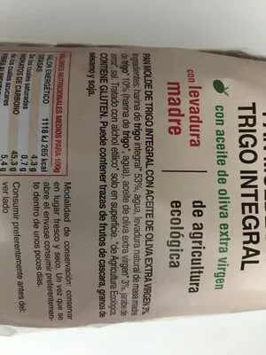 Lista de ingredientes del producto Pan molde de trigo integral Sottolestelle 400 g