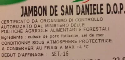 Lista de ingredientes del producto Jambon San Daniele Corte del Gusto 90 g