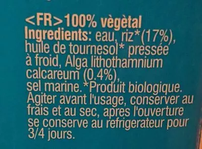 Lista de ingredientes del producto Lait de riz calcium  