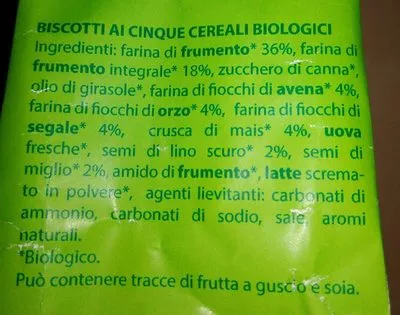 Lista de ingredientes del producto Biscotti con 5 cereali biologici IN'S Mercato, Bio 350 g