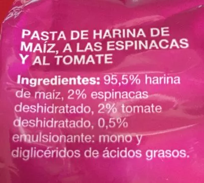 Lista de ingredientes del producto Hélices con vegetales sin gluten Felicia 