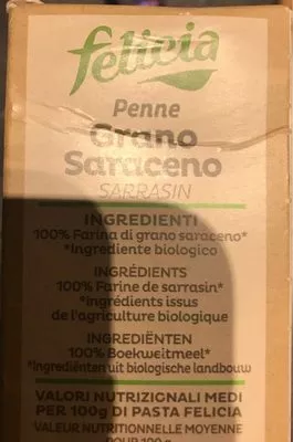 Lista de ingredientes del producto Felicia Penne Grano Saraceno Felicia 340g