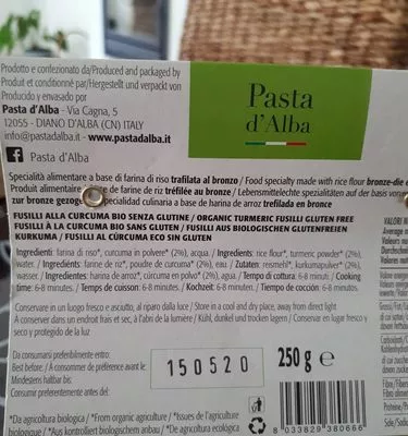 Lista de ingredientes del producto Pâtes au curcuma  