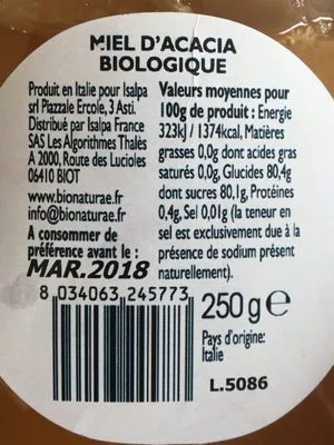 Lista de ingredientes del producto Miel d'acacia Bionaturae 250 g