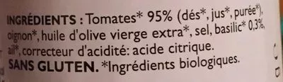 Lista de ingredientes del producto Sauce Tomate & Basilic Bio Naturae 345 g e