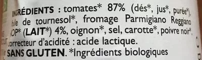 Lista de ingredientes del producto Sauce tomate et parmesan Bionaturae 345 g