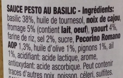 Lista de ingredientes del producto Pesto à la genovese Polli 190 g