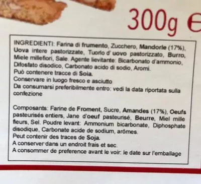 Lista de ingredientes del producto Cantucci aux amandes  