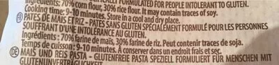 Lista de ingredientes del producto Pasta natura sans gluten  