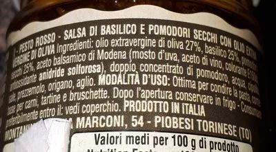 Lista de ingredientes del producto Pesto Rosso "Montanini" [pesto] [pot De 140G].  