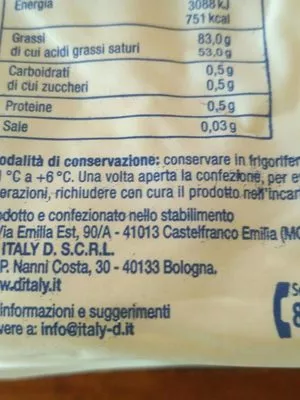 Lista de ingredientes del producto Burro Nonna Tita 500 g