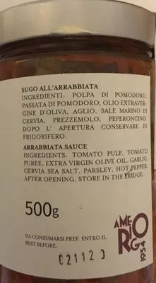 Lista de ingredientes del producto Sauce arrabbiata  