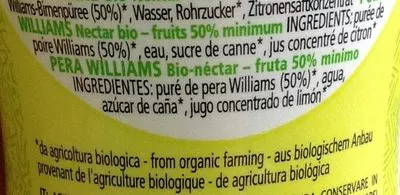 Lista de ingredientes del producto Pera Williams DiFrutta 200 ml