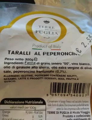 Lista de ingredientes del producto Taralli al peperoncino Terre Di Puglia 