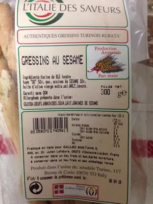 Lista de ingredientes del producto Rubata' Au Sésame L italie des saveurs 