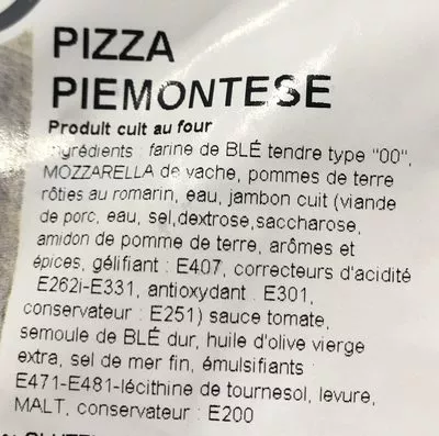 Lista de ingredientes del producto Pizza Piemontese L'Italie des Pizzas 550 g