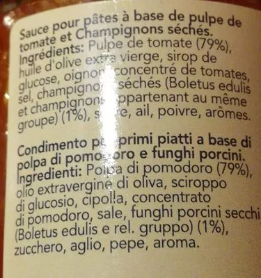 Lista de ingredientes del producto Sauce tomate aux champignons  